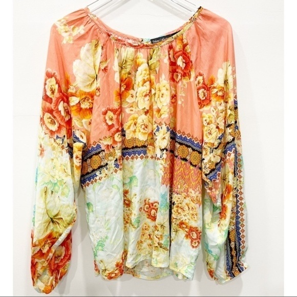 Tolani Collection Floral Printed Long Sleeve Blouse Modal Keyhole Back Medium - Picture 1 of 9